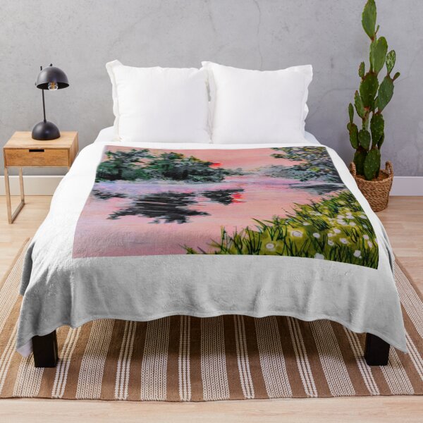 Aperçu de l'œuvre Lac serein au coucher du soleil rose créée et vendue par falkowinstagram.