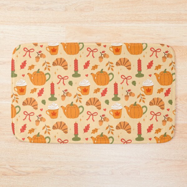 Item preview, Cozy autumn pattern with pumpkin teapots, hot drinks and croissants designed and sold by burbura.