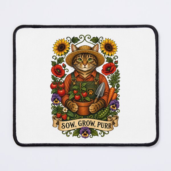 Item preview, Sow Grow Purr Gardener Cat Art designed and sold by Old's Cool Cat Studio.