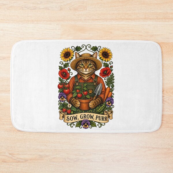 Item preview, Sow Grow Purr Gardener Cat Art designed and sold by Old's Cool Cat Studio.