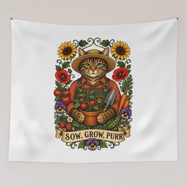 Item preview, Sow Grow Purr Gardener Cat Art designed and sold by Old's Cool Cat Studio.