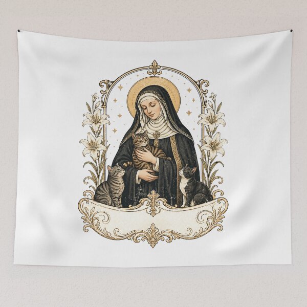 Item preview, Catholic Cat Gift - St Gertrude Patron Saint of Cats Vintage designed and sold by SillentDesign.