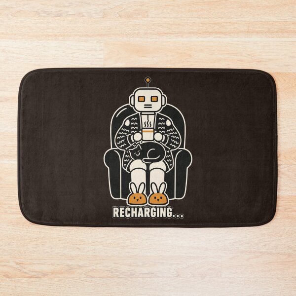 Item preview, Cozy Sci-Fi Robot Recharging With Sleeping Cat And Bunny Slippers designed and sold by KungPowUnicorn.