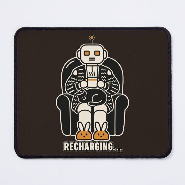 Item preview, Cozy Sci-Fi Robot Recharging With Sleeping Cat And Bunny Slippers designed and sold by KungPowUnicorn.