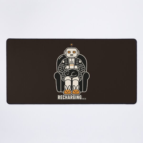 Item preview, Cozy Sci-Fi Robot Recharging With Sleeping Cat And Bunny Slippers designed and sold by KungPowUnicorn.