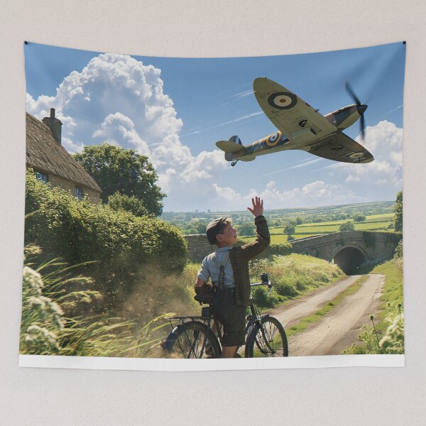 Item preview, Spitfire Low Over The Village Lane designed and sold by Skyframe Aviation.