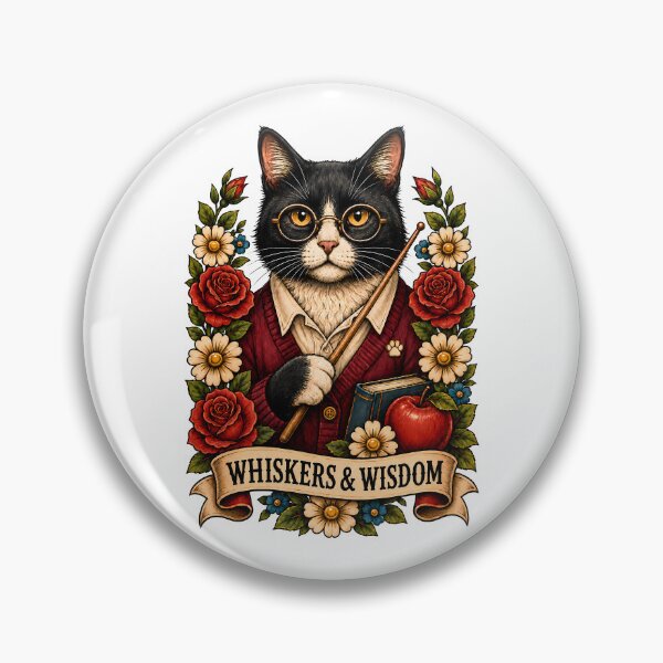Item preview, Whiskers Wisdom Teacher Cat Art designed and sold by Old's Cool Cat Studio.