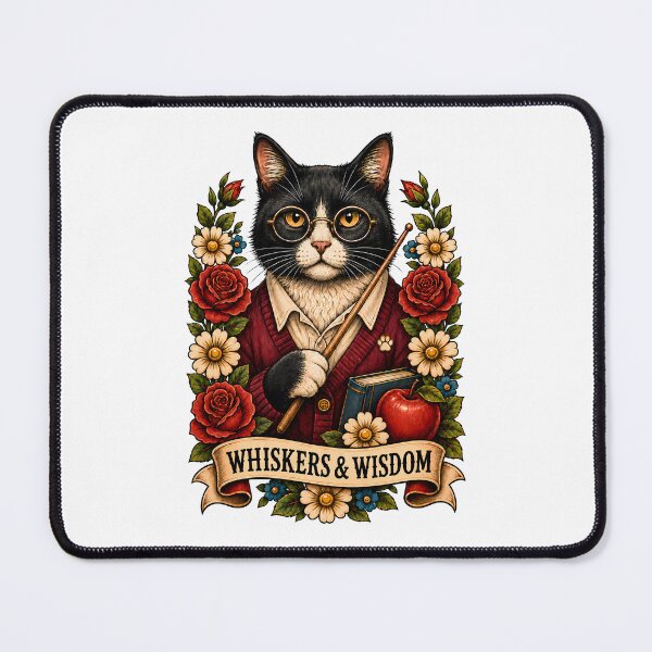 Item preview, Whiskers Wisdom Teacher Cat Art designed and sold by Old's Cool Cat Studio.
