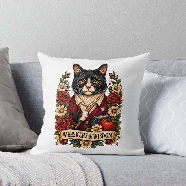 Aperçu de l'œuvre Whiskers Wisdom Teacher Cat Art créée et vendue par Old's Cool Cat Studio.