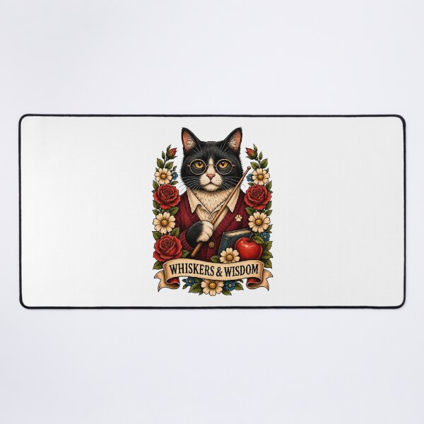 Item preview, Whiskers Wisdom Teacher Cat Art designed and sold by Old's Cool Cat Studio.