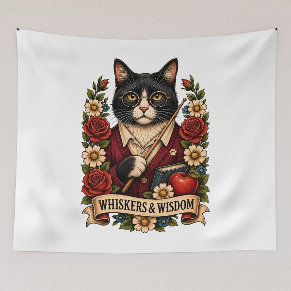Item preview, Whiskers Wisdom Teacher Cat Art designed and sold by Old's Cool Cat Studio.