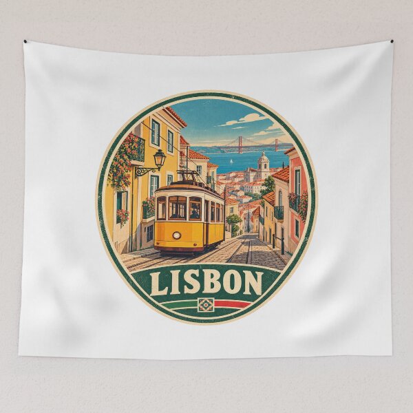Item preview, Lisbon Yellow Tram – Vintage Portugal Travel Poster Retro City  designed and sold by Globalcitytees.