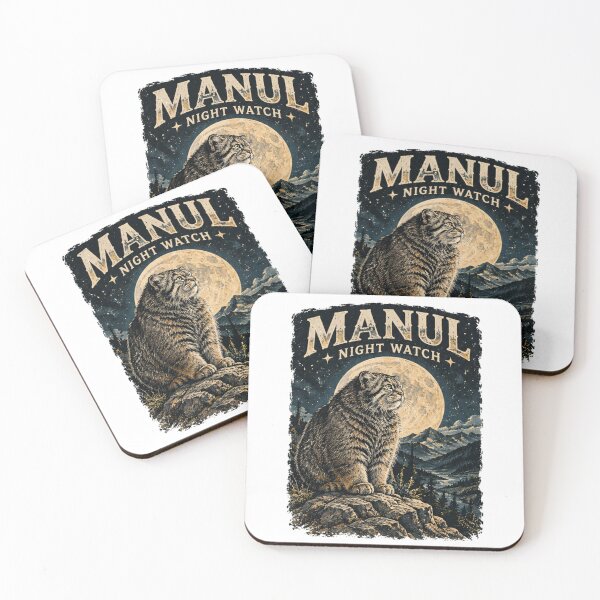 Item preview, Manul Night Watch Pallas Cat Sitting On Rock Under Full Moon - Vintage Wildlife Mountain Landscape designed and sold by Thegoldenline.