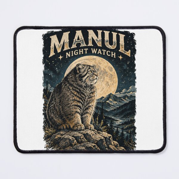 Item preview, Manul Night Watch Pallas Cat Sitting On Rock Under Full Moon - Vintage Wildlife Mountain Landscape designed and sold by Thegoldenline.