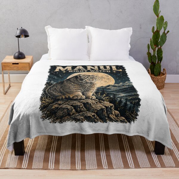 Item preview, Manul Night Watch Pallas Cat Sitting On Rock Under Full Moon - Vintage Wildlife Mountain Landscape designed and sold by Thegoldenline.