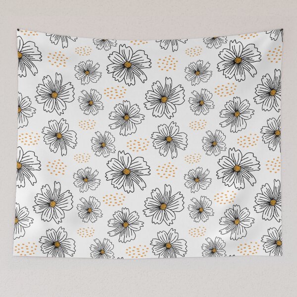 Item preview, Black and White Floral Minimalist Boho Pattern designed and sold by SmallDart Creations.