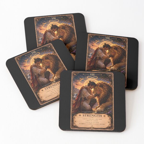 Item preview, Strength Tarot Card - Man & Lion, Courage & Inner Power Illustration designed and sold by ArcanaAbsolute.