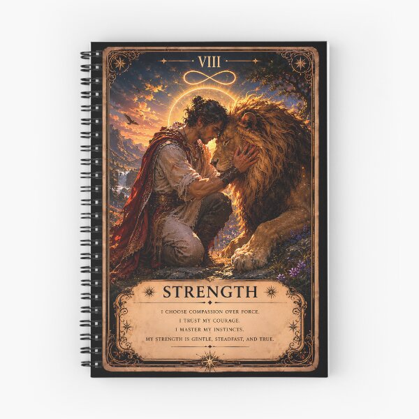 Item preview, Strength Tarot Card - Man & Lion, Courage & Inner Power Illustration designed and sold by ArcanaAbsolute.