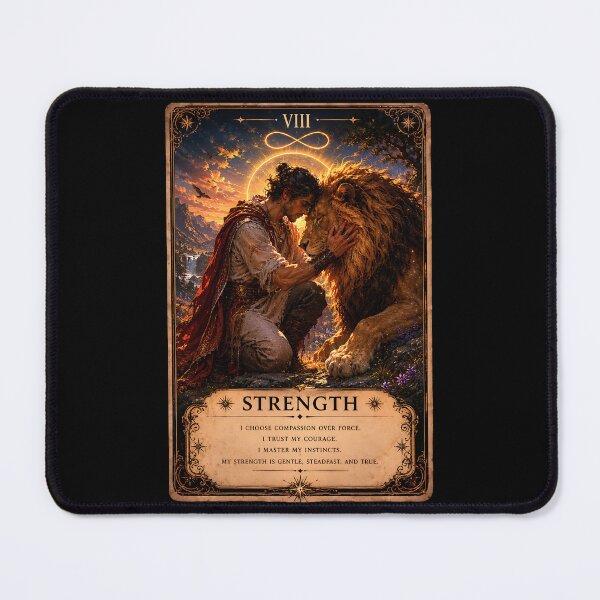 Item preview, Strength Tarot Card - Man & Lion, Courage & Inner Power Illustration designed and sold by ArcanaAbsolute.