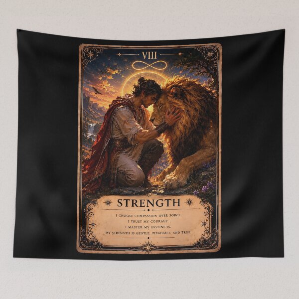 Item preview, Strength Tarot Card - Man & Lion, Courage & Inner Power Illustration designed and sold by ArcanaAbsolute.
