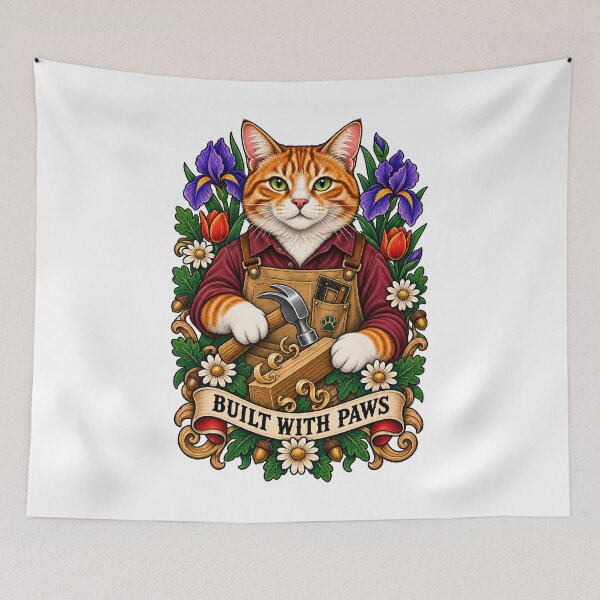 Item preview, Built With Paws Carpenter Cat Art designed and sold by Old's Cool Cat Studio.