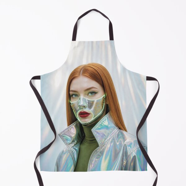 Item preview, Futuristic Caucasian Woman with orange red hair in Silver Mask with Gold Engravings designed and sold by Lucia Amaris Art.