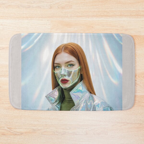 Item preview, Futuristic Caucasian Woman with orange red hair in Silver Mask with Gold Engravings designed and sold by Lucia Amaris Art.