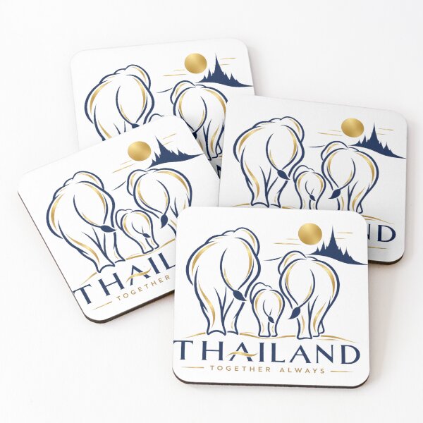 Item preview, Thai Elephant Family Golden Sunset Mountains Together Always designed and sold by Nicha Studio.