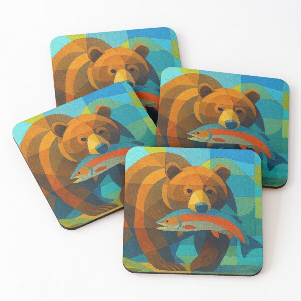 Item preview, Bear with salmon in mouth - a Geometric illustration. designed and sold by GalleryKauffeld.