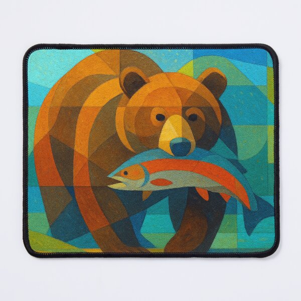 Item preview, Bear with salmon in mouth - a Geometric illustration. designed and sold by GalleryKauffeld.