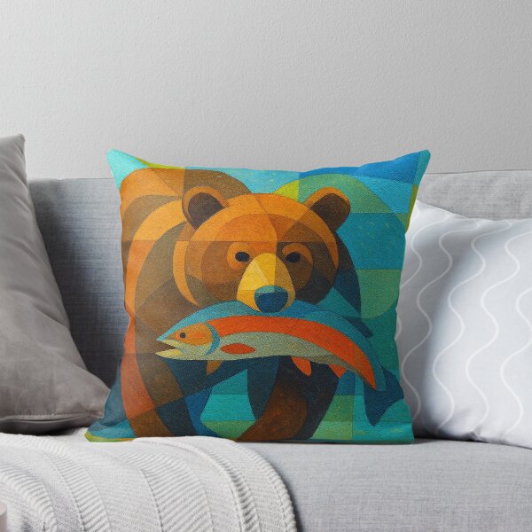 Item preview, Bear with salmon in mouth - a Geometric illustration. designed and sold by GalleryKauffeld.