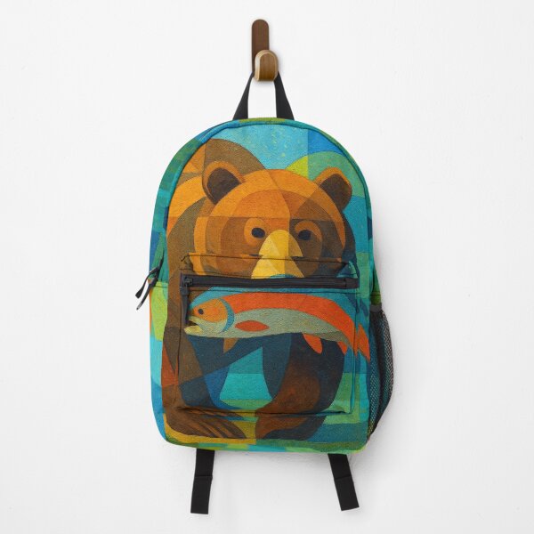 Item preview, Bear with salmon in mouth - a Geometric illustration. designed and sold by GalleryKauffeld.