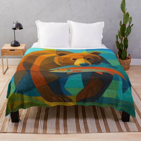 Item preview, Bear with salmon in mouth - a Geometric illustration. designed and sold by GalleryKauffeld.
