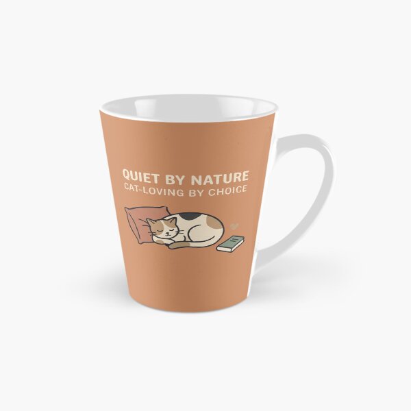 Item preview, A sleeping calico cat with a book and a heart, featuring text about being quiet by nature and cat-loving by choice designed and sold by BiniClicks.