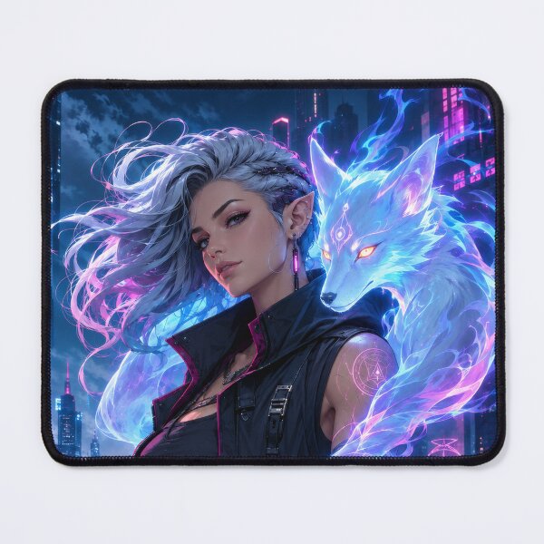 Item preview, Spirit Fox Cyberpunk Sorceress Poster designed and sold by PigeonVerse.