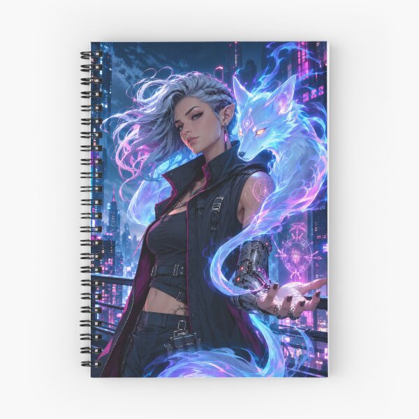 Item preview, Spirit Fox Cyberpunk Sorceress Poster designed and sold by PigeonVerse.