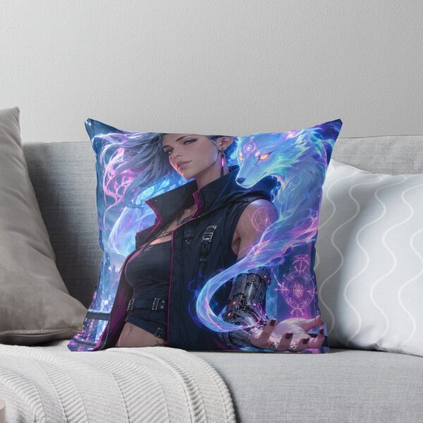 Item preview, Spirit Fox Cyberpunk Sorceress Poster designed and sold by PigeonVerse.