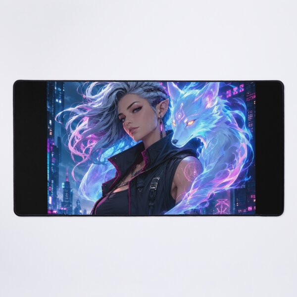 Item preview, Spirit Fox Cyberpunk Sorceress Poster designed and sold by PigeonVerse.
