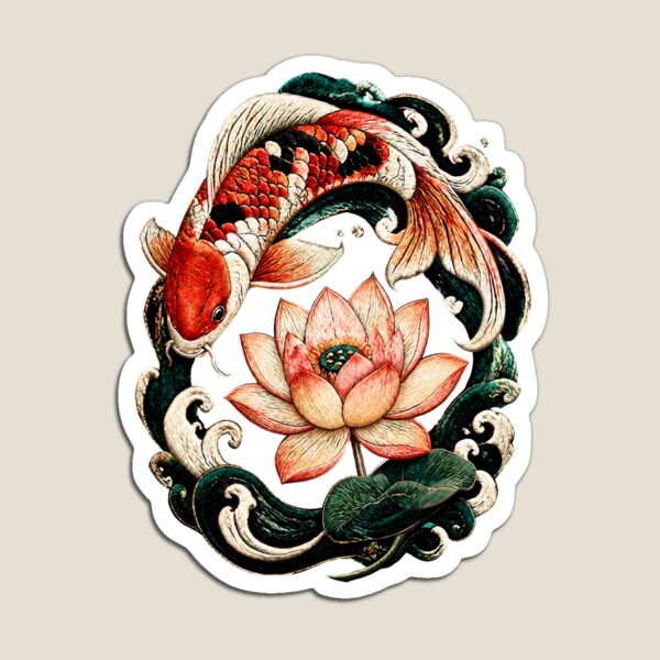 Item preview, Koi Fish and Lotus Botanical Art – Traditional Asian Design designed and sold by Zebaiche.