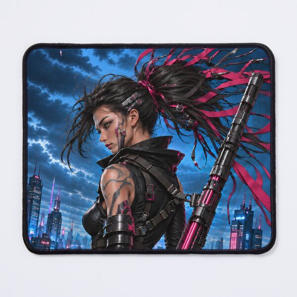 Item preview, Neon Blade Cyberpunk Warrior Poster designed and sold by PigeonVerse.