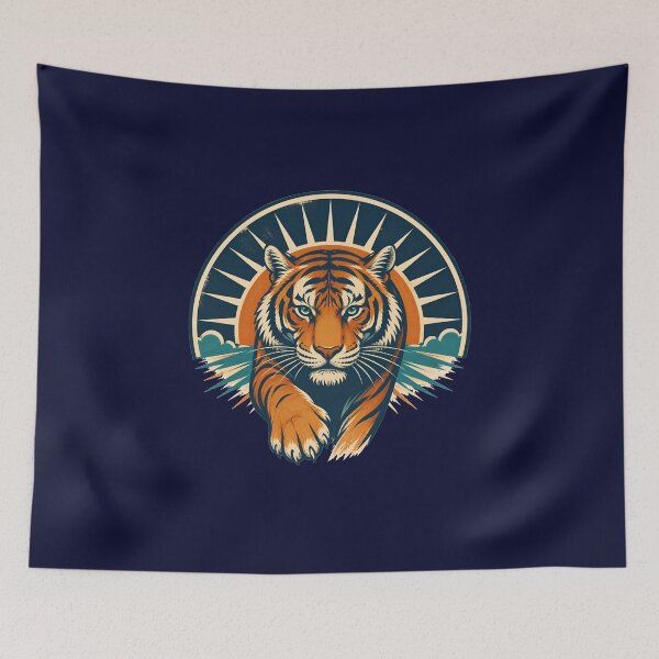 Item preview, Majestic Prowling Tiger Retro Sunrise Graphic designed and sold by Supertango.