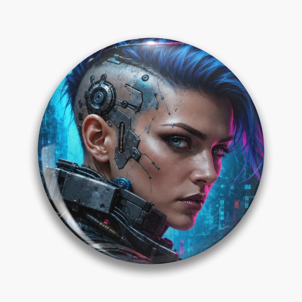 Item preview, Cybernetic Visage Cyberpunk Portrait Poster designed and sold by PigeonVerse.