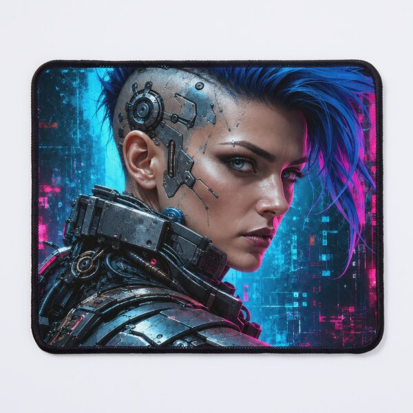 Item preview, Cybernetic Visage Cyberpunk Portrait Poster designed and sold by PigeonVerse.