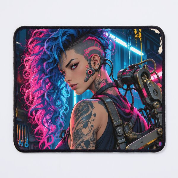 Item preview, Neon Mechanic Cyberpunk Girl Poster designed and sold by PigeonVerse.