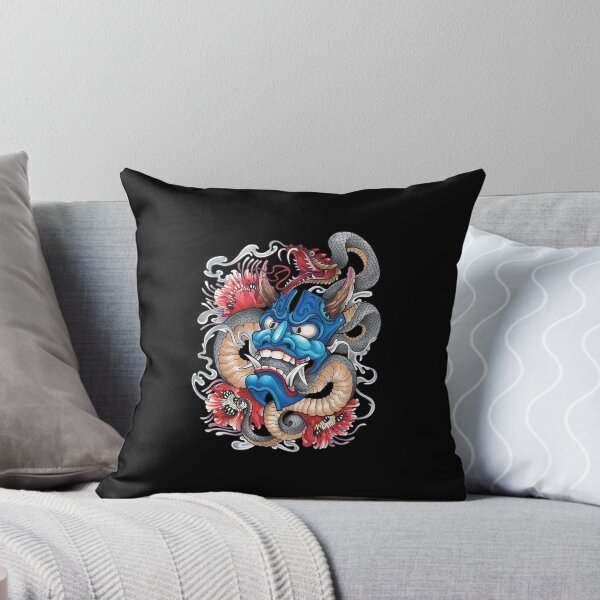 Item preview, Blue Oni Mask Snake Dragon Peony Art designed and sold by OlafZemlak.