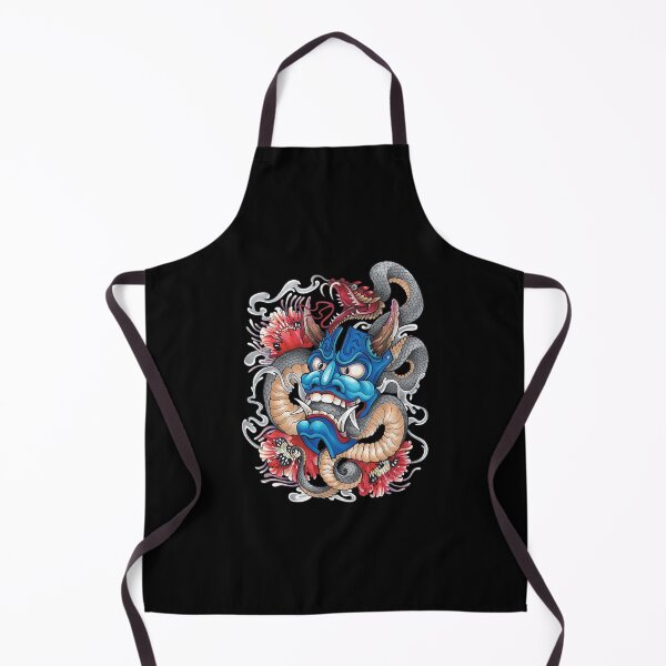 Item preview, Blue Oni Mask Snake Dragon Peony Art designed and sold by OlafZemlak.