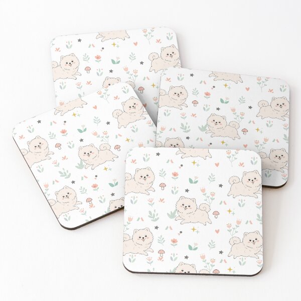 Item preview, Cute white pomeranian dog with flower seamless pattern designed and sold by prapapon.