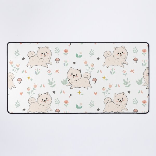 Item preview, Cute white pomeranian dog with flower seamless pattern designed and sold by prapapon.