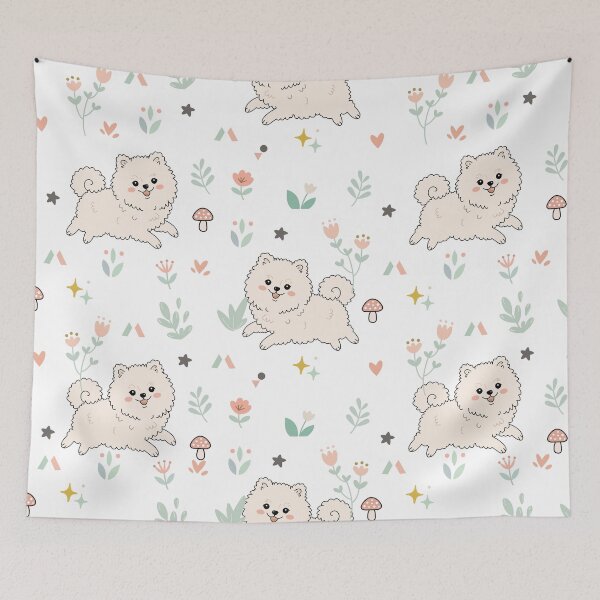 Item preview, Cute white pomeranian dog with flower seamless pattern designed and sold by prapapon.