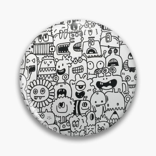 Item preview, Black Background Doodle Monsters - White Line Art Pattern designed and sold by Vivid Pixel Studio.